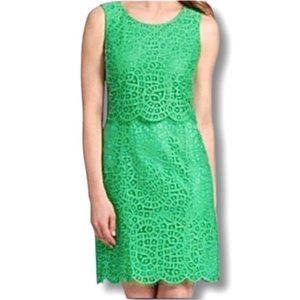 Antonio Melani Lace Scalloped Overlay Shift Midi Dress | Kelly Green | Size 6